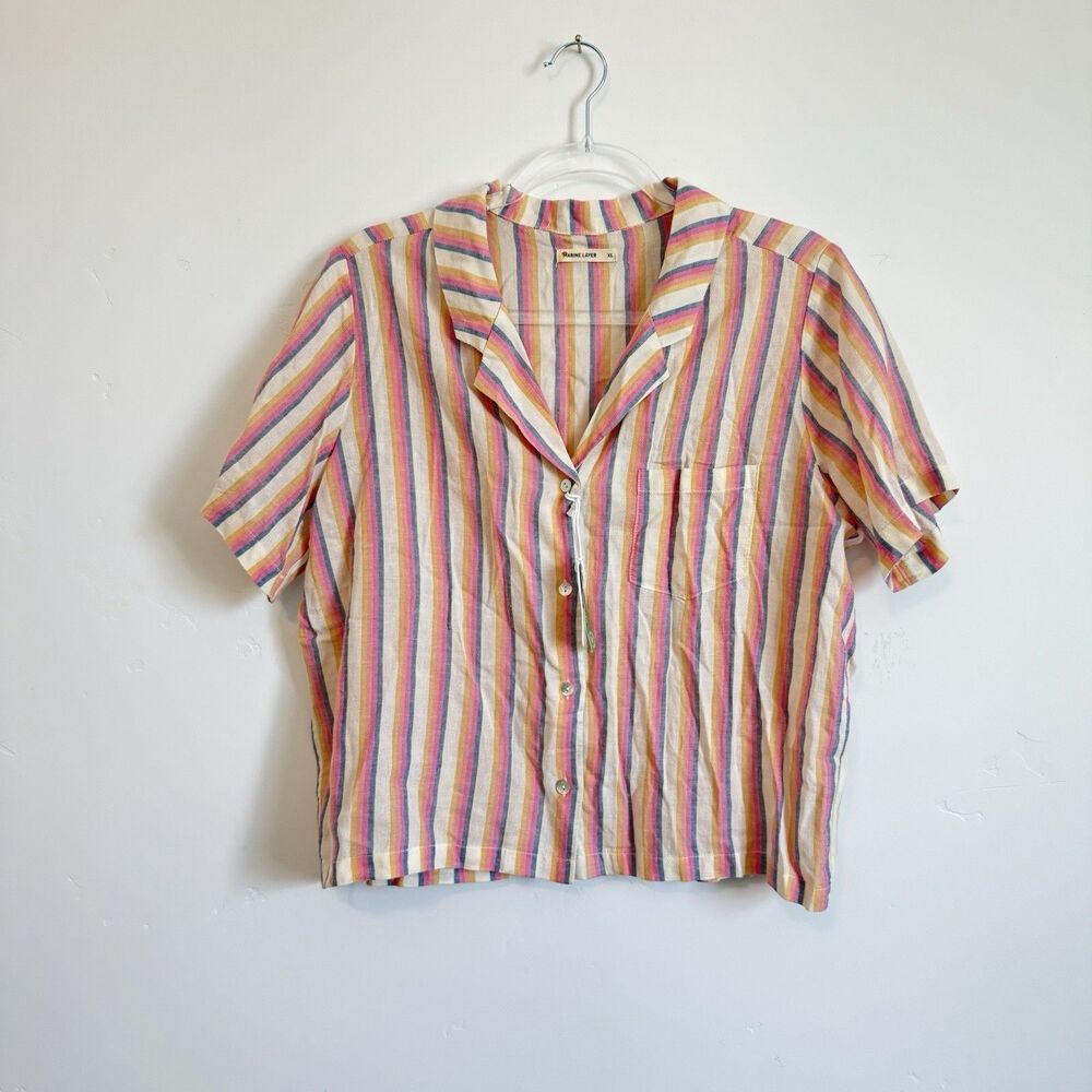 Marine Layer Doze Short Sleeve PJ Top  Retro Ombre Stripe Women Size XL